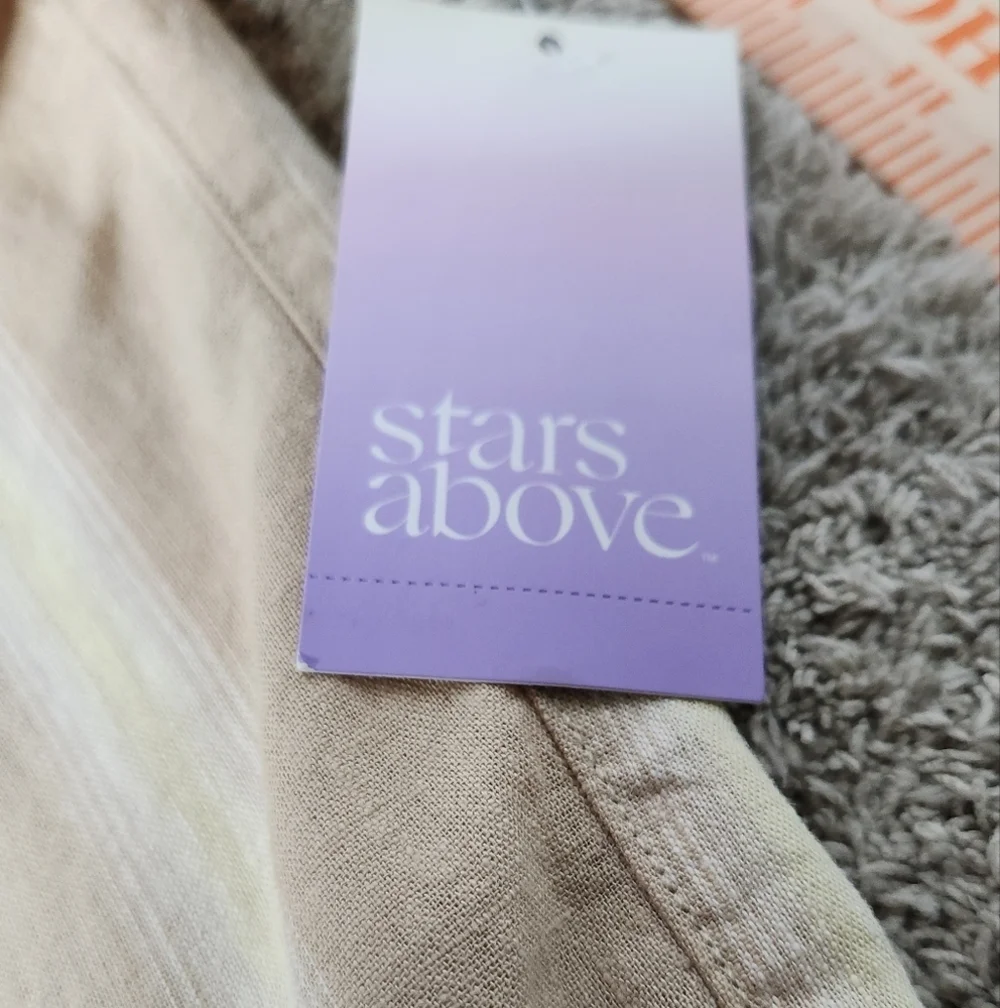 Women's Striped Linen Blend Button-Up Pajama Top - Stars Above Tan XS - Picture 5 of 11